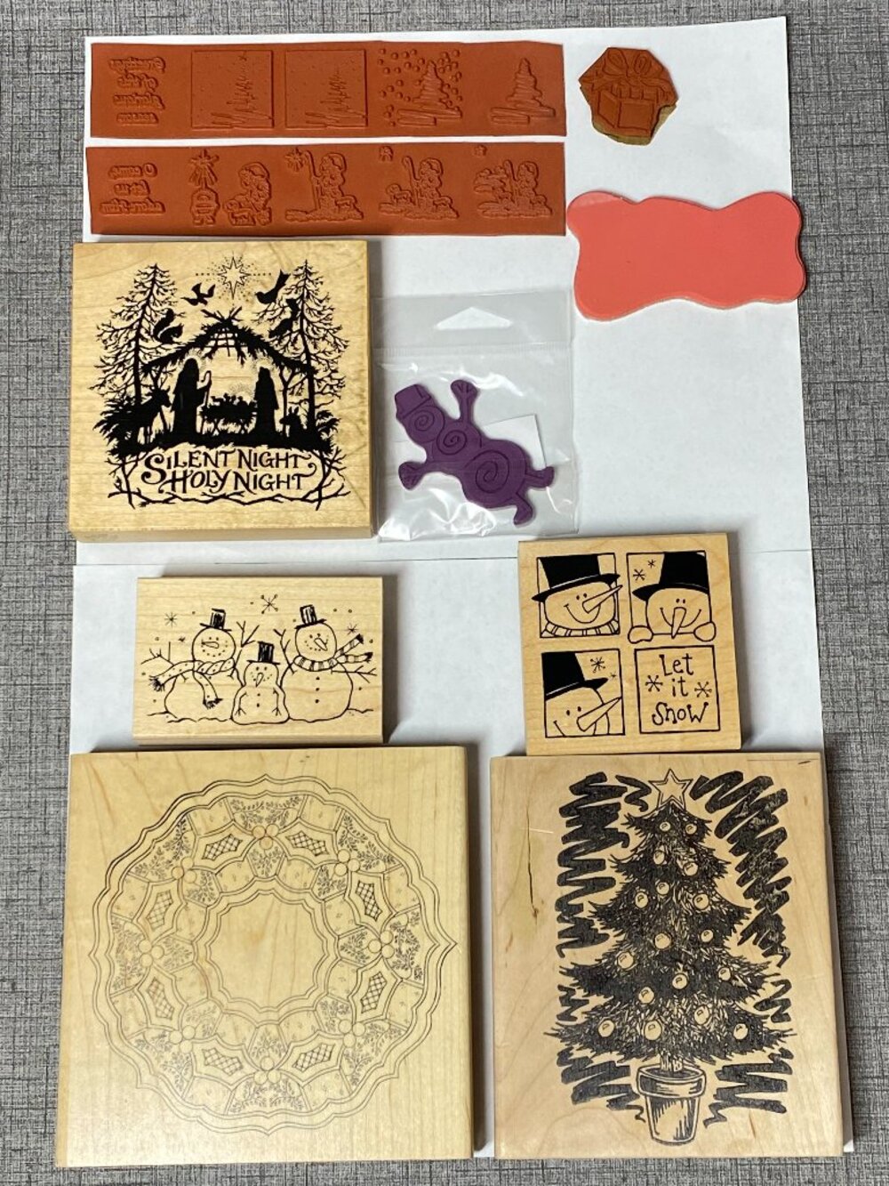 RARE UNIQUE VTG Wood Rubber Stamps Christmas PSX Great Impressions 10pc Lot
